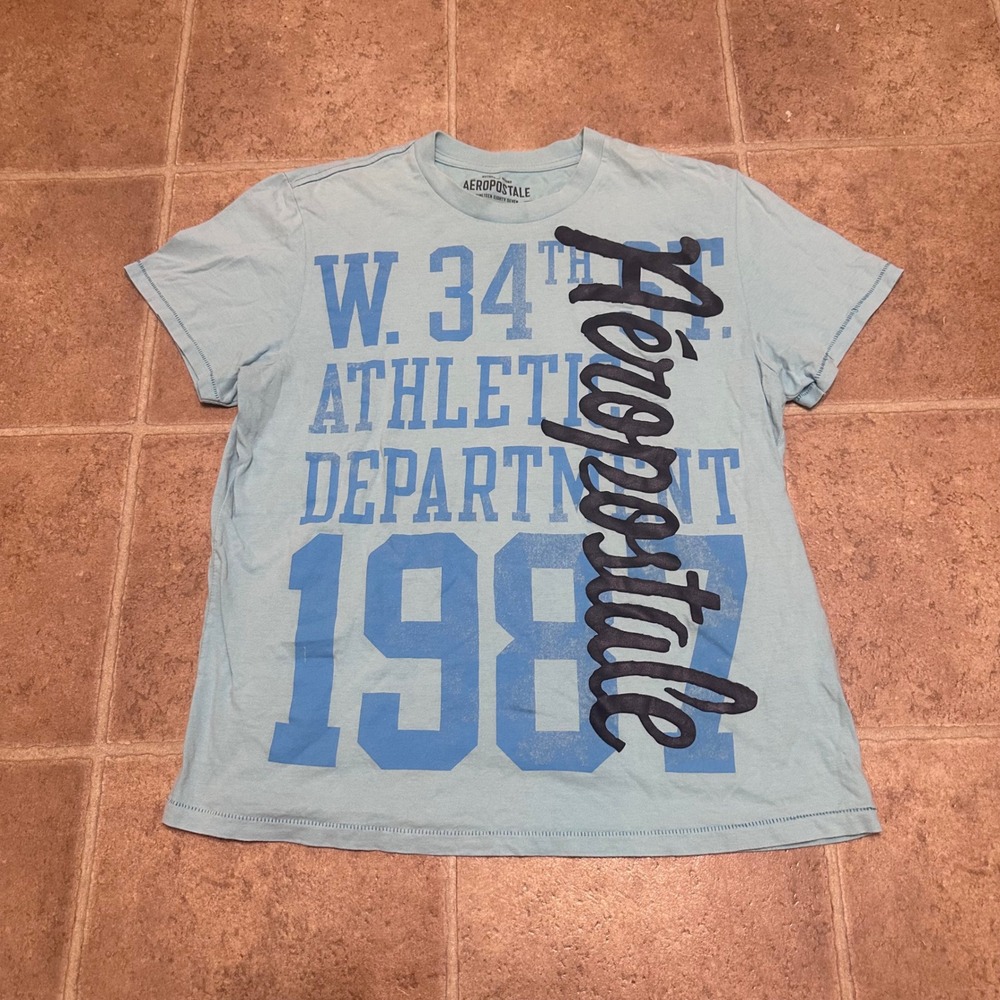 Aeropostale Graphic Tee Mens XL Blue Excellent W. 34th Athletic Dept 1987 Cotton